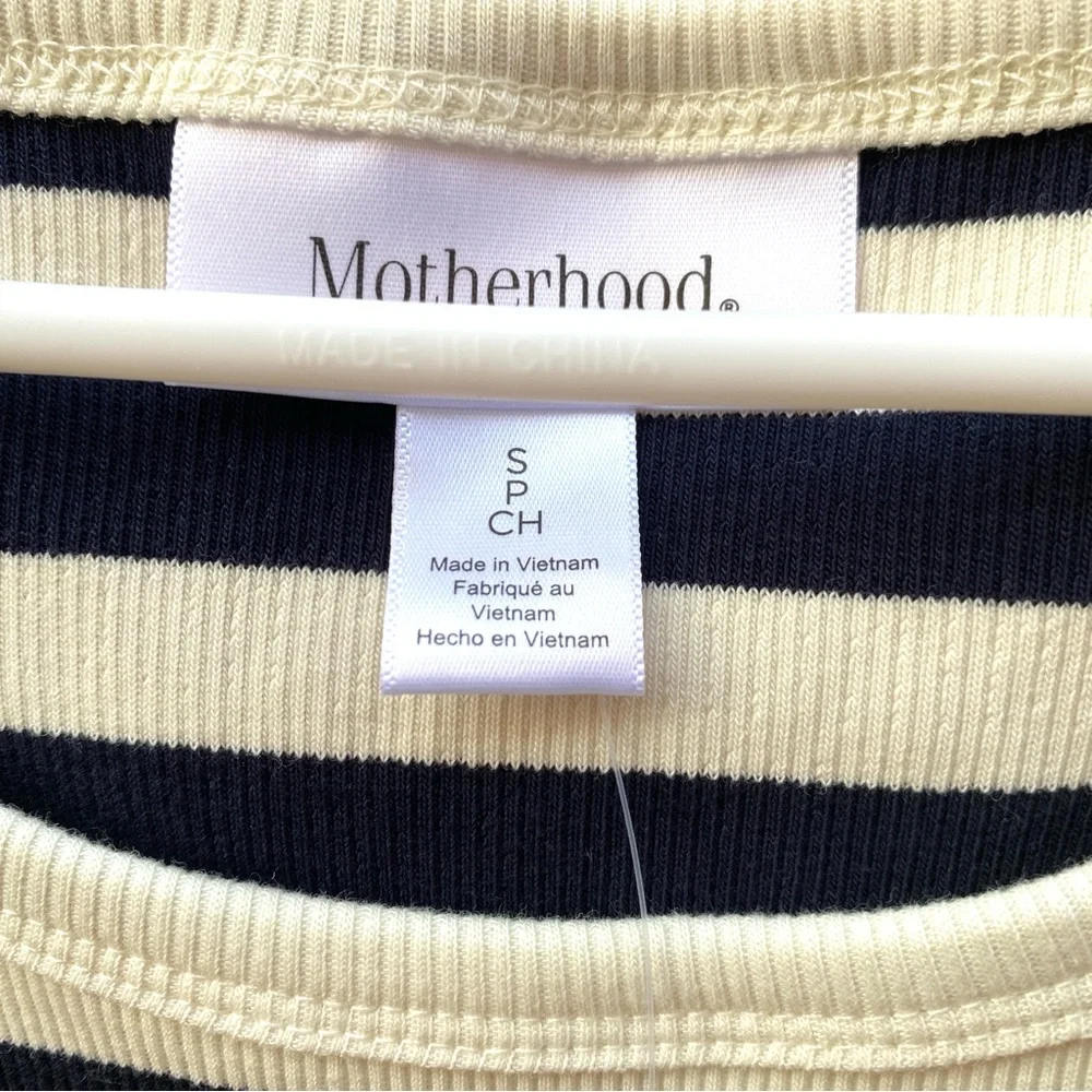 MOTHERHOOD MATERNITY TANK RIB KNIT DRESS FITTED BODYCON BLACK WHITE STRIPE - Picture 9 of 11